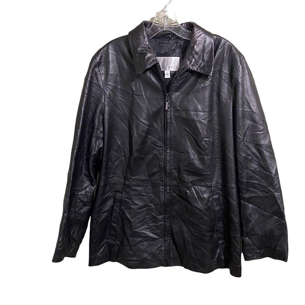 Nine West Sz Lg 100% Leather Long Leather black jacket